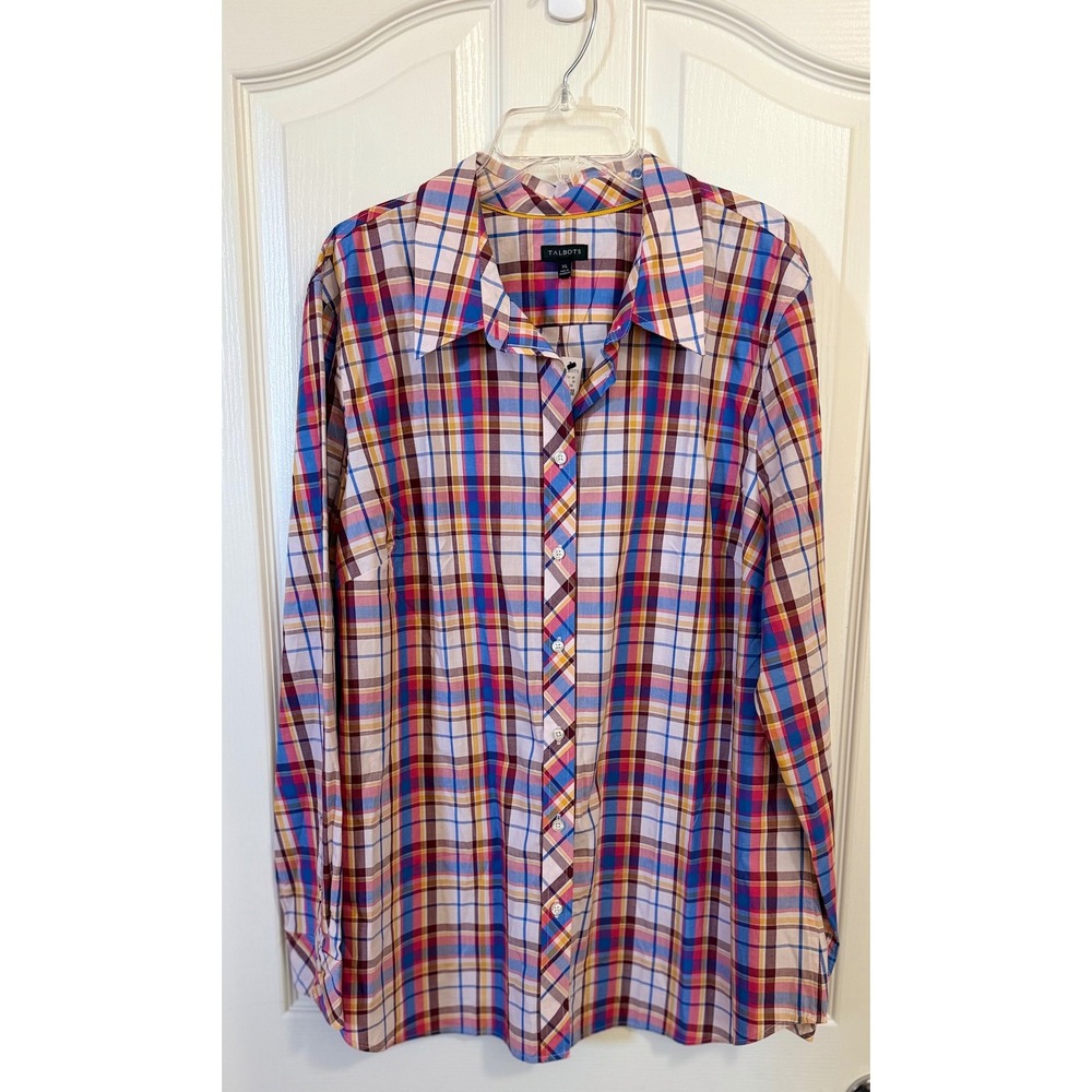 NWT Women's Talbots Multicolor Plaid Button-Down Shirt Classic Preppy Cotton XL - Picture 2 of 5